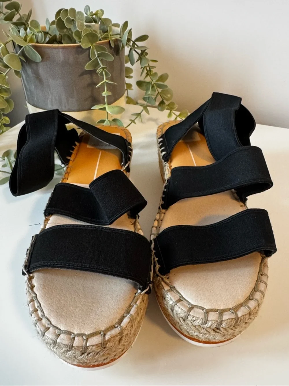 Dolce Vita platform espadrille sandals black elastic straps summer size 7.5